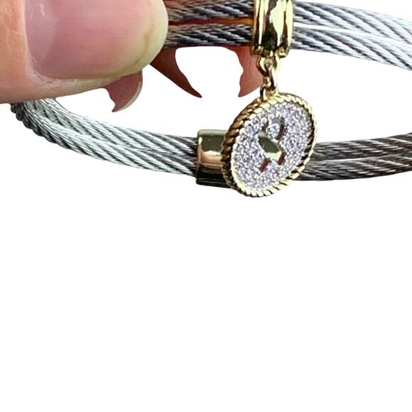 Stainless Steel Magnetic Breast Cancer Awareness Ribbon Charm Bracelet - 8” - Picture 2 of 8